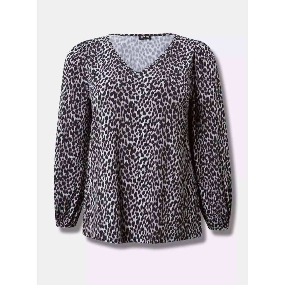 Torrid Studio Knit Leopard Print V-Neck Puff Sleeve Top Womens Size 5 5X 28 - Picture 4 of 12